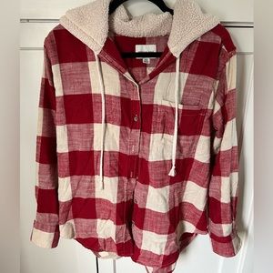 American Eagle Plaid Hooded Flannel Size Small